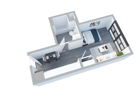 Floor plan for studio, 1 bath, 400 sqft